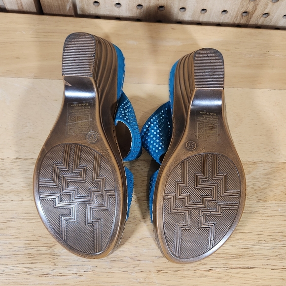 Via Pinky Rhinestone Slides Wedge Sandals Blue Sparkle Summer Shoes - Picture 7 of 7
